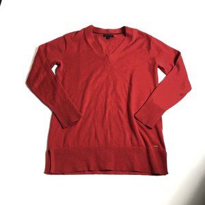 Tommy Hilfiger Womens Size S Red V Neck‎ Long Sleeve Pullover Sweater J6